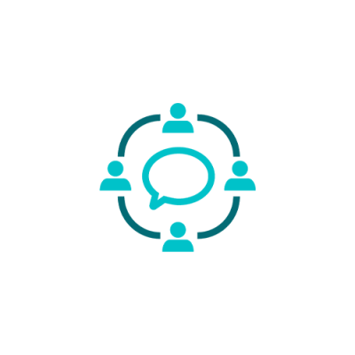 Ikon, elever runt en pratbubbla.